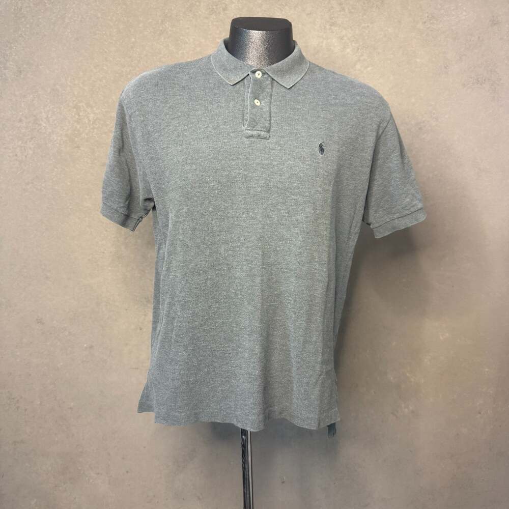 Vintage Ralph Lauren Polo Shirt Men Large Gray Pony Short Sleeve Rugby